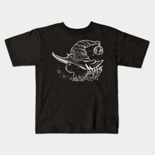 cat witch white lineart Kids T-Shirt